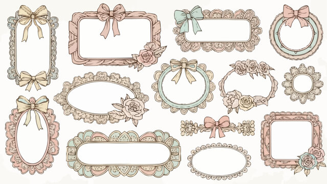 Collection of decorative vintage frames with bows and floral elements.