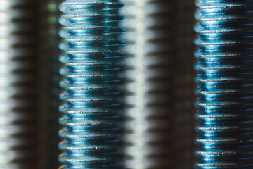 Macro Close-Up of Steel Bolt Threads