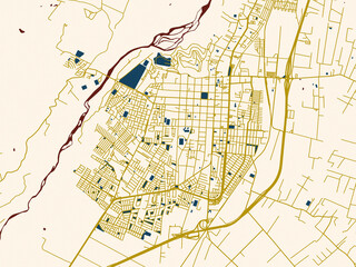 Minimalist map of Quillota, Chile, minimal cream and gold map