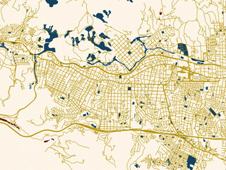 Fototapeta premium Minimalist map of Quilpue, Chile, cream map with gold lines