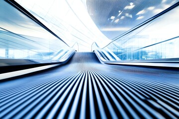 Fototapeta premium Modern escalator ascending in a bright futuristic hall
