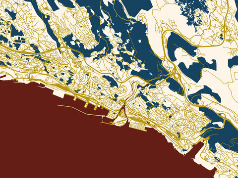 Minimalist map of CRO, Rijeka, minimal cream and gold map