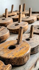 Rustic Wooden Spools, Vintage Industrial, Craftsmanship