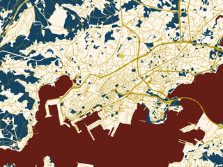 Fototapeta premium Flat city map of Ferrol, Spain in cream map with gold lines