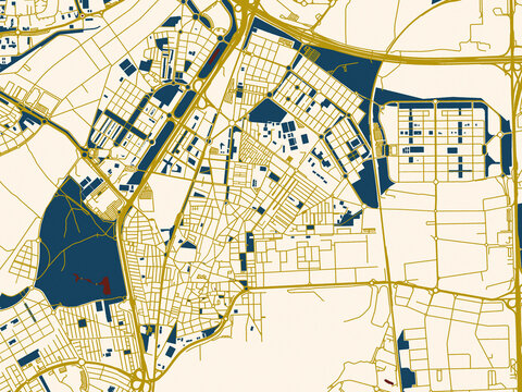 City map of Getafe, Spain &ndash; gold street network with deep red water
