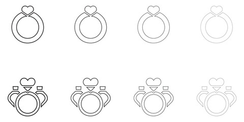couple ring line icon vector, love ring diamond ring, engagement ring symbol vector outline icon illustration