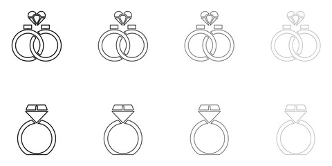 couple ring line icon vector, love ring diamond ring, engagement ring symbol vector outline icon illustration