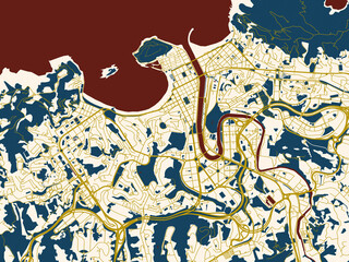 Obraz premium Poster-style map of San Sebastian, Spain using cream map with gold lines