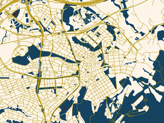 Obraz premium City map of Sant Cugat del Valles, Spain – gold street network with deep red water