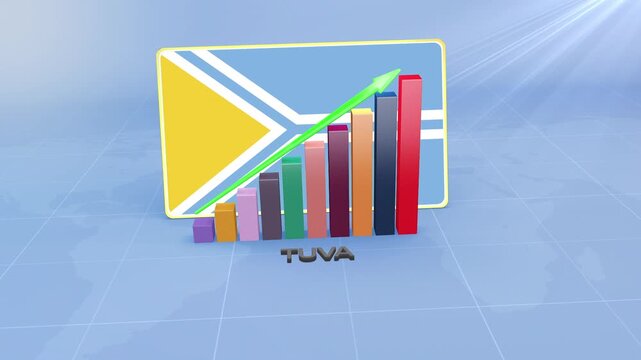 Tuva Economic Growth Showing 3D Bar Graph with Flag and Rising Green Arrow Developing Country Concept