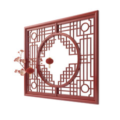 Traditional Chinese wooden window frame with floral pattern