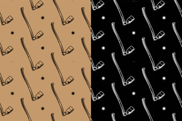 Hoe gardening tool with star hand drawn seamless pattern background for merchandise. Digging hoe tool with light motif wallpaper. Farming hoe repeating surface for agrarian. Vector Illustration