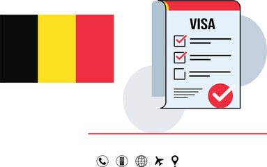 Belgian Flag With Visa Checklist Illustration For Travel Documentation And Global Communication.