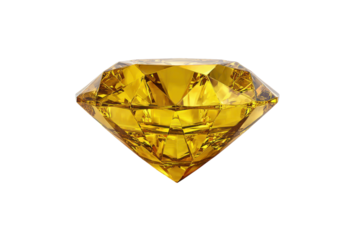 Large faceted yellow diamond gemstone isolated on black background gold brilliant