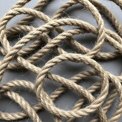 Fototapeta premium Overlapping Loops of Rough Natural Fiber Rope on a Neutral Background