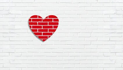 Red brick heart on white wall