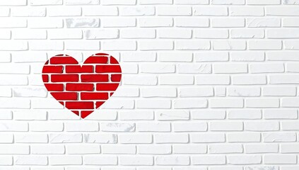 Red heart on white brick wall