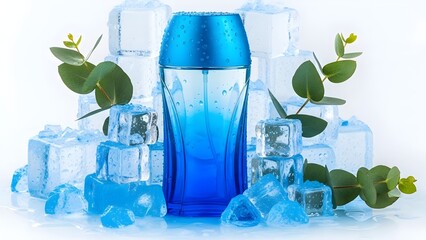 Men's grooming aftershave blue bottle ice cubes menthol eucalyptus electric blue gradient athletic fresh no text no logo