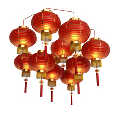 Group of hanging traditional Chinese red lanterns