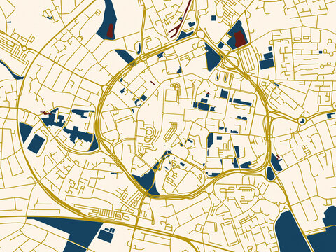Graphic city map artwork of Coventry Center, United Kingdom