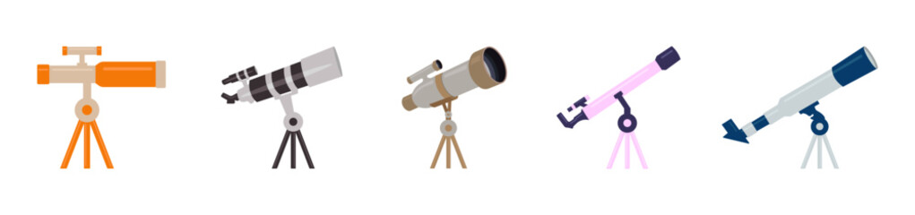 Assorted Telescopes Set  Flat Design Astronomy Illustrations