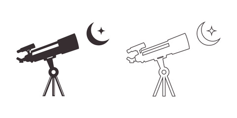 Astronomy Telescope Star Gazing  Silhouette Outline Vector Icons