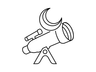 Telescope and Crescent Moon Line Art Illustration  Astronomy Concept