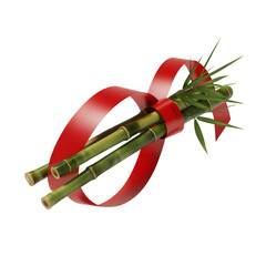 Traditional Chinese paper fan with red tassels and green bamboo