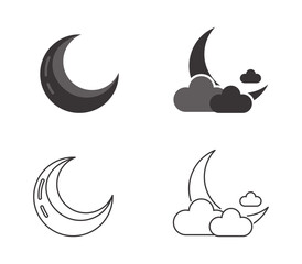 Moon and Clouds Icon Set  Weather Night Symbols