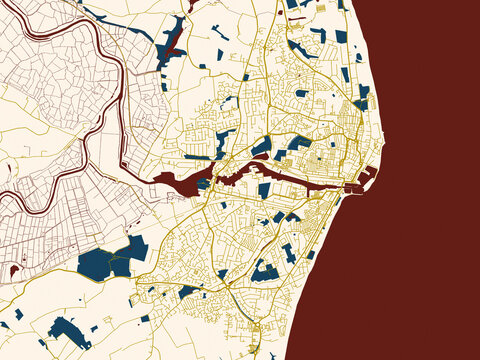 Modern flat map of Lowestoft, United Kingdom