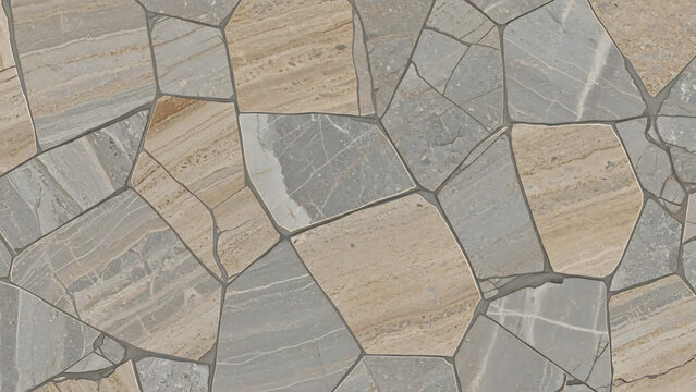 Abstract stone pavement texture: beige and gray granite with irregular shapes