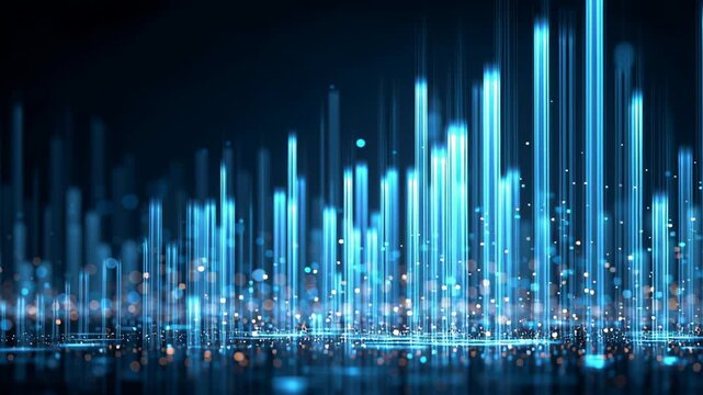 Digital value creation glowing blue light bars particles abstract space futuristic data