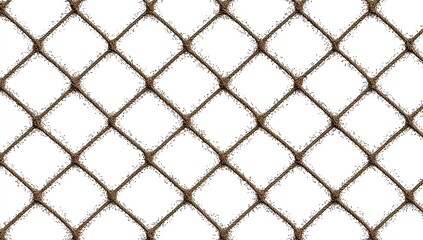 Taut, textured chain-link fence against white; interwoven, weathered appearance