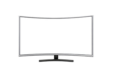 Curved screen television with blank white display on black background image