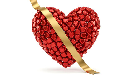 Red Heart Shape Made of Many Small Hearts with Gold Ribbon