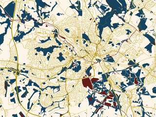Fototapeta premium City map of Wigan, United Kingdom – dark red water and warm gold roads