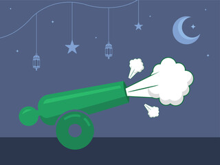 Ramadan Cannon Firing  Islamic Celebration Night Illustration