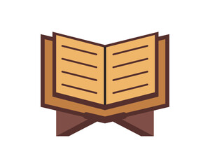 Open Book on Wooden Lectern  Flat Graphic Illustration