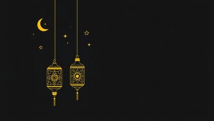 Golden lanterns under moonlit sky