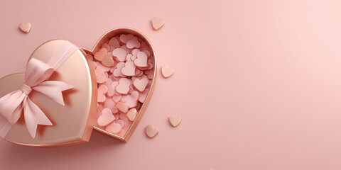 Romantic February 14 background with open heart box and sweet hearts, offering clean copy space for messages.
