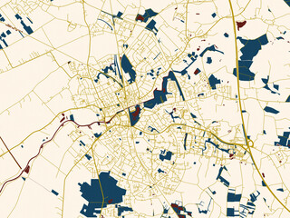Flat city map of Elmshorn, Germany in minimal cream and gold map