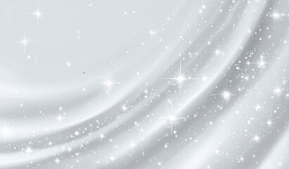 Swirling white fabric with glittering stars and sparkles, elegant background
