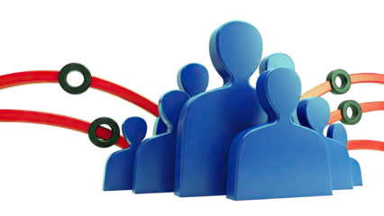 Connected Blue Figures with Red Network Lines