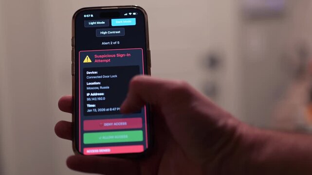 Middle Aged Man Gets Several Suspicious Sign In Alerts Related to Foreign IP Addresses Accessing Internet of Things Devices in His Home - Concept
