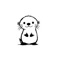 Otter. Otter simple black and white line art vector logo