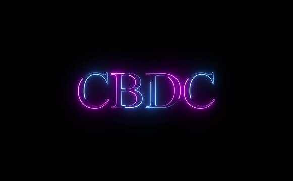 Neon CBDC text icon pulses with electric glow, letters flickering and morphing smoothly, cyber-finance aesthetic, dark background, futuristic motion, clean loop, seamless high-tech luminous rhythm.
