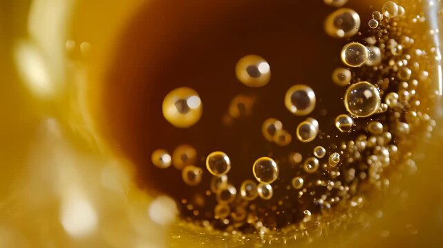 Carbonated Bubbles Rising in Golden Liquid