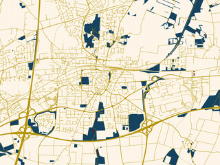 Naklejka premium City map of Unna, Germany – dark red water and warm gold roads
