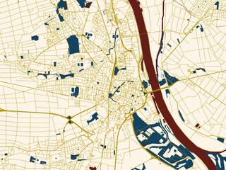 Abstract city map of Worms, Germany with minimal cream and gold map