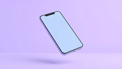 generic bezel-less smartphone floating on lavender pastel background, tech mockup.
